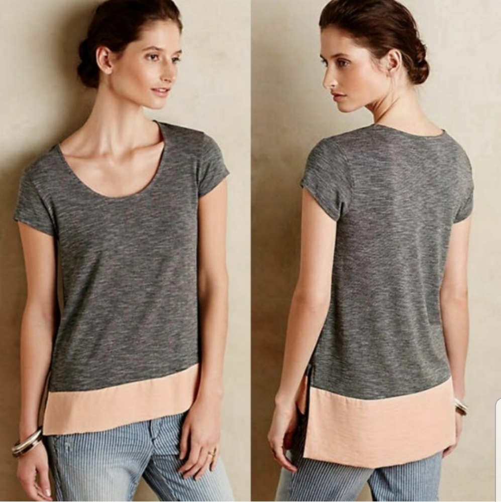 Dolan Left Coast high-low top dolman gray blush pink trim